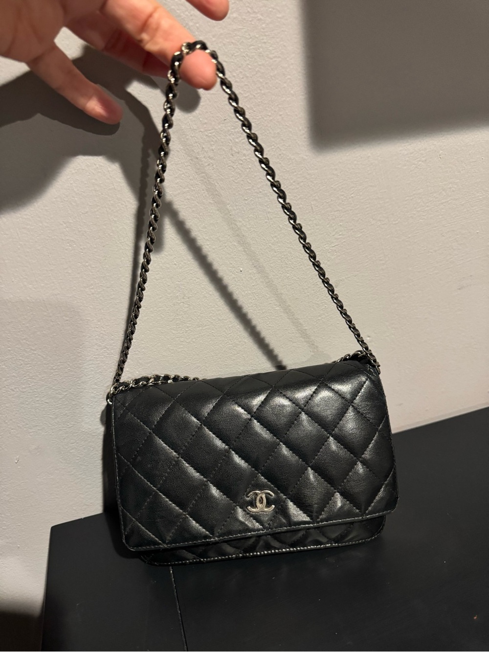 CHANEL Black Quilted Leather Chain Crossbody Bag